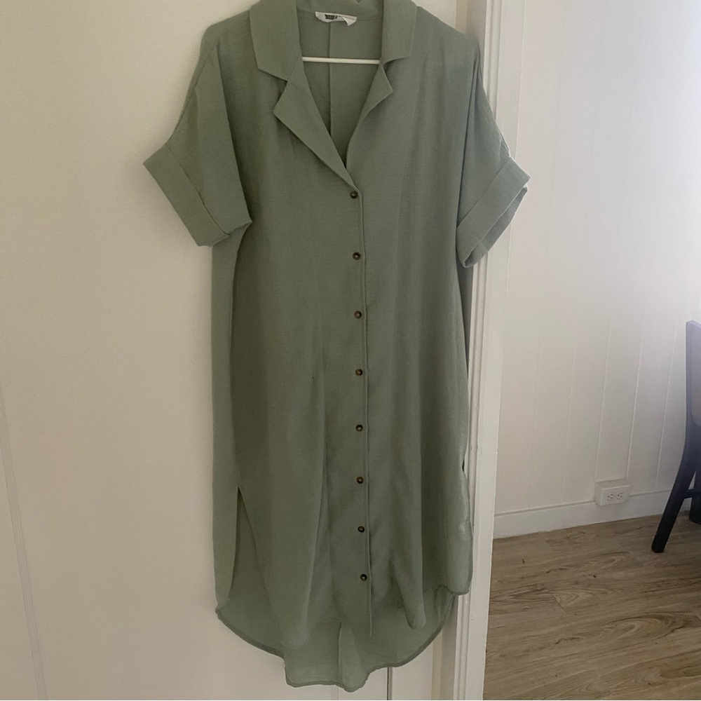 Light Green Button-Up Shirt Dress